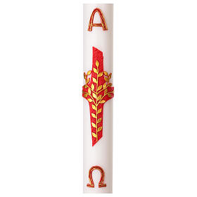 Cero pasquale bianco croce applicazioni foglie d'ulivo oro 8x120 cm