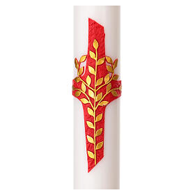 Cero pasquale bianco croce applicazioni foglie d'ulivo oro 8x120 cm