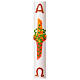 White Paschal candle with red cross and green olive leaves relief, alpha and omega, 3x47 in s1