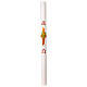 White Paschal candle with red cross and green olive leaves relief, alpha and omega, 3x47 in s3