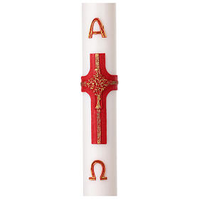 Cero pasquale DIAM. 10 CM croce rossa dettagli oro croce albero vita alpha omega 120 cm