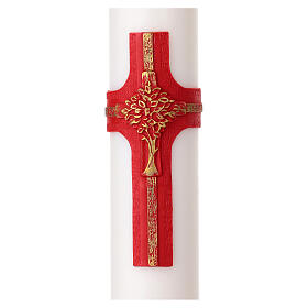 Cero pasquale DIAM. 10 CM croce rossa dettagli oro croce albero vita alpha omega 120 cm
