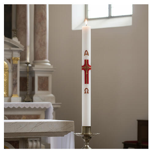 Cero pasquale DIAM. 10 CM croce rossa dettagli oro croce albero vita alpha omega 120 cm 2