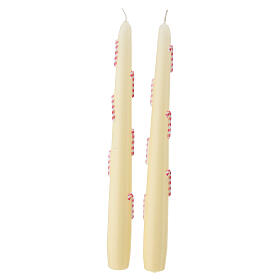 Velas cónicas set 2 piezas marfil bastones de caramelo 25 cm