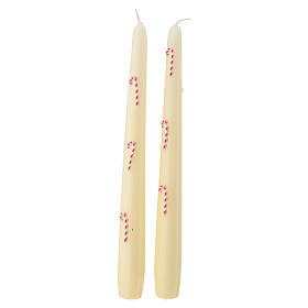 Ivory taper candles set of 2 with candy canes, 25cm