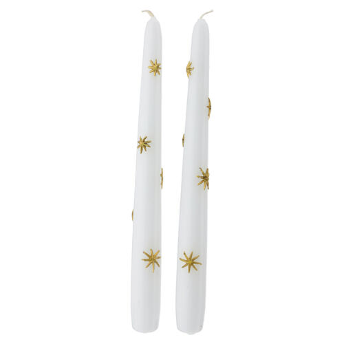 Set 2 bougies de Noël 25 cm blanches avec étoiles dorées 2