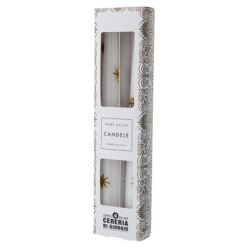 Set 2 bougies de Noël 25 cm blanches avec étoiles dorées 3