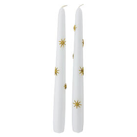 Set of 2 white candles with gold stars, 25 cm