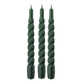 Twisted green Christmas candle, 7.9 in