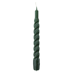Twisted green Christmas candle, 7.9 in