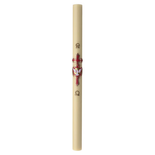 Paschal Candle 120x8 cm beeswax with Dove on embossed red cross 3
