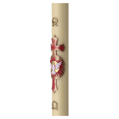 Paschal Candle 120x8 cm beeswax with Dove on embossed red cross 4