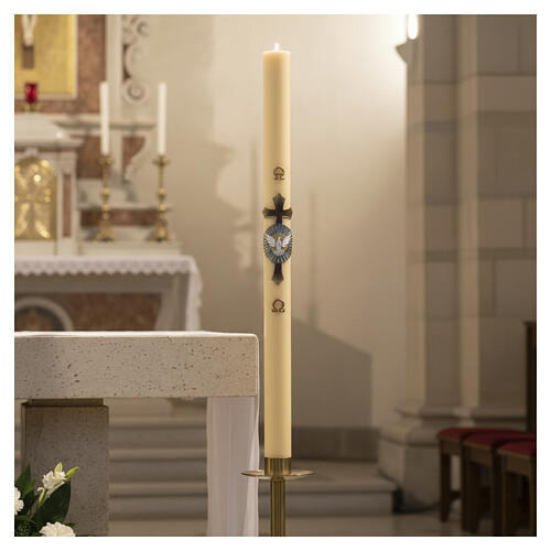 Beeswax Paschal candle with dove on silvered cross, 47x3 in 2