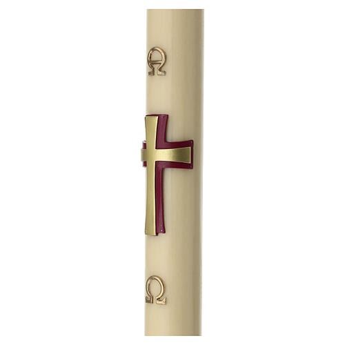 Paschal candle in beeswax with gold and red cross in relief, 3x47 in 4
