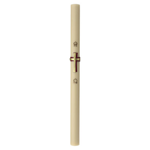 Paschal candle in beeswax 120x8 cm with gold and red cross in relief 3