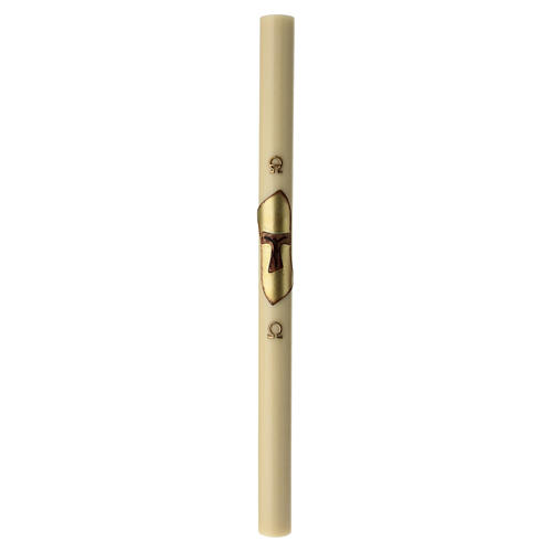 Ivory beeswax Paschal candle with Tau on parchment, 3x47 in 3