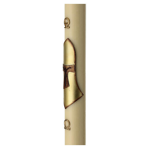 Paschal candle in beeswax with Franciscan Tau on parchment decor, 8x120 cm 5