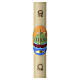 Beeswax Paschal candle with IHS and fish on a coloured background, 47x3 in s1