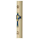 Ivory Paschal Candle in Beeswax 120x8 cm with blue cross and Risen Christ s4