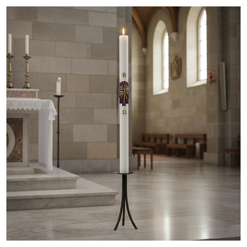 Paschal candle in white wax with radiant cross in relief, 8x120cm 2