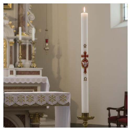Cirio pascual 120x8 cm de cera blanca con símbolo Espíritu Santo 2