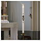 Cero pasquale bianco 120x8 cm con Spirito Santo su croce argento s2