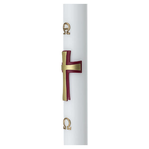 Paschal candle in white wax with red and gold cross, 3x47 in 4