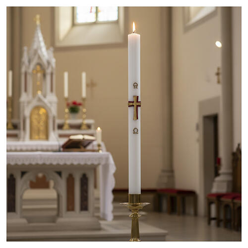 White Paschal candle with red and gold cross, 8x120cm 2