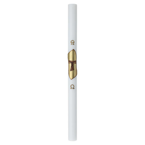 Paschal candle white 120x8 cm with embossed Franciscan Tau 3