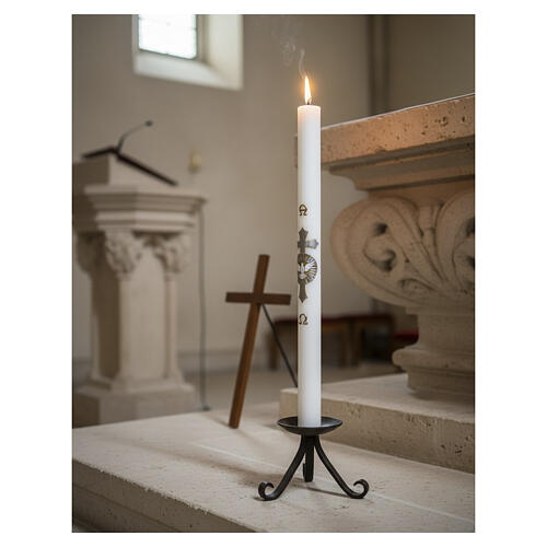 Paschal candle in white wax with embossed dove and cross, 3x47 in 2