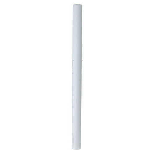 Paschal candle in white wax with embossed dove and cross, 3x47 in 6