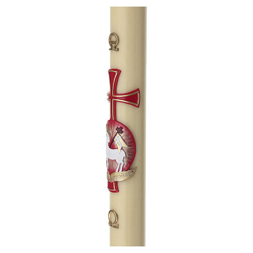 Ivory Paschal candle in beeswax with Paschal lamb on red background, 35x3 in 4