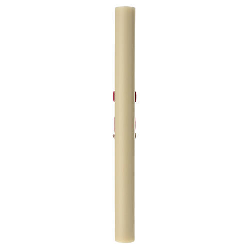 Paschal Candle, ivory 90x8 cm in beeswax with Paschal Lamb on red background 5