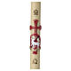 Paschal Candle, ivory 90x8 cm in beeswax with Paschal Lamb on red background s1