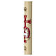 Paschal Candle, ivory 90x8 cm in beeswax with Paschal Lamb on red background s4