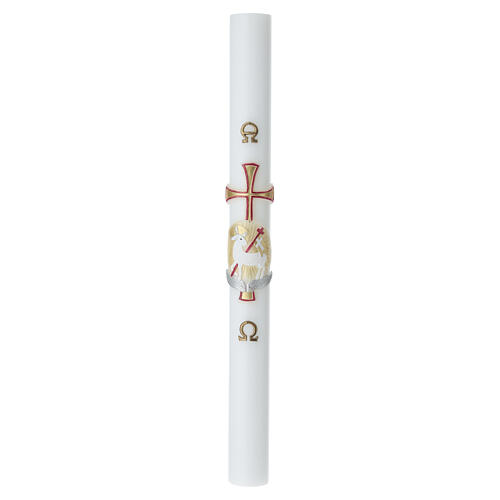 Paschal candle in white wax 90x8 cm with Lamb of God and cross symbol 3