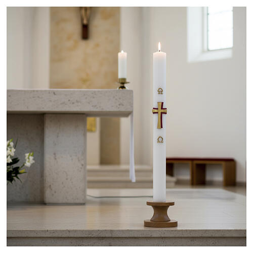 Cierge pascal cire blanche Croix décorée en relief 90x8 cm 2