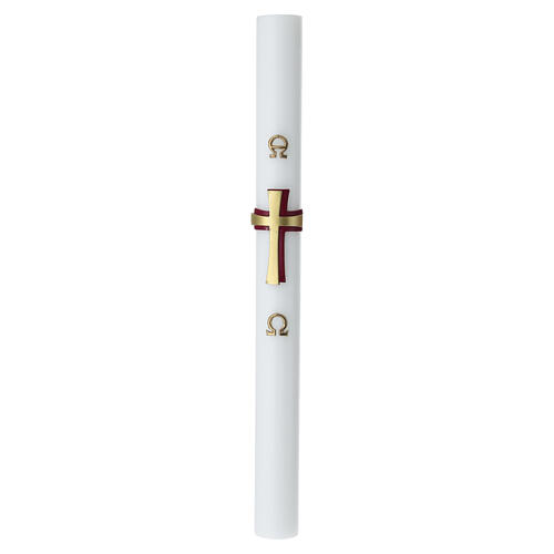Paschal candle in white wax with decorated cross in relief, 8x90cm 3