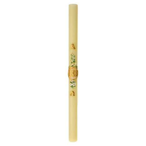Paschal candle with IHS relief, floral motifs and doves, 3x47 in 3