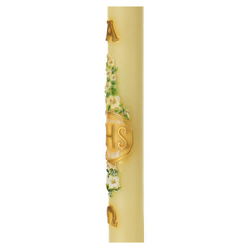Paschal candle with IHS relief, floral motifs and doves, 3x47 in 4