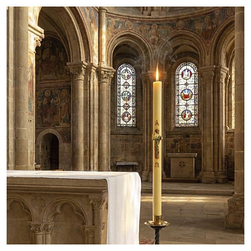 Paschal candle in refined paraffin with embossed cross and white rose, 3x47 in 2