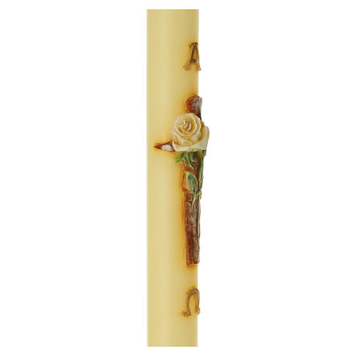 Paschal candle in refined paraffin with embossed cross and white rose, 3x47 in 5