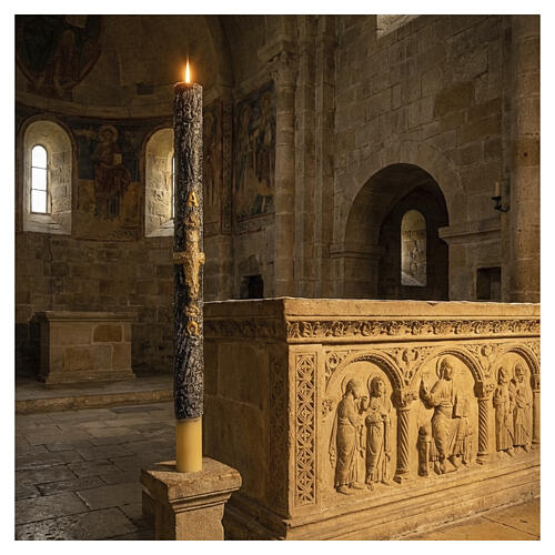 Cierge pascal effet écorce 8x120 cm Christ Ressuscité 4