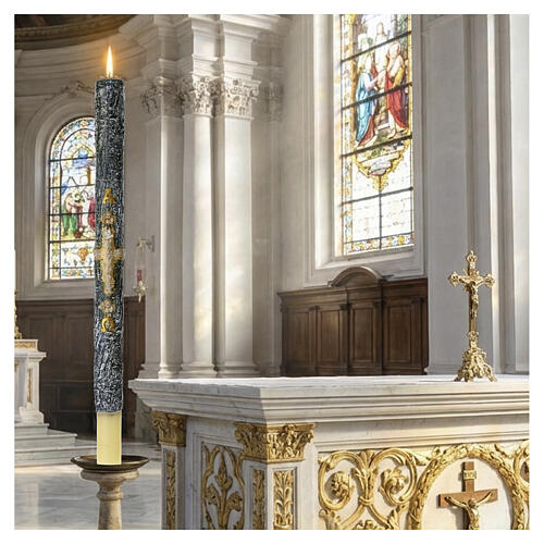 Paschal candle with bark effect 8x120cm Resurrected Christ 2