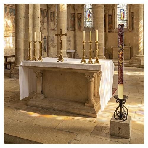 Cirio efecto madera 120x8 cm Cristo Resucitado 2