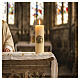 Beeswax altar candle with lamb on book, 12x3 in s2