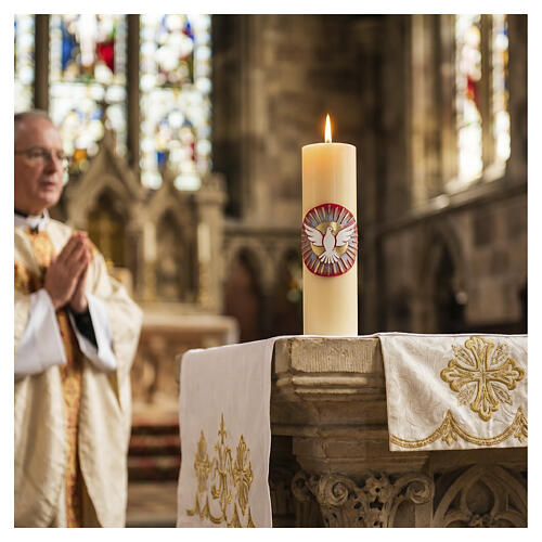 Beeswax altar candle with dove and sun, 300x80 mm 2