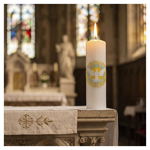 Altar candle white wax, dove with sun 300x80 mm 2