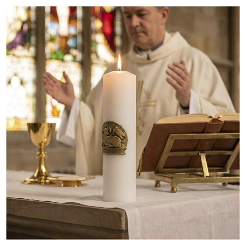 Candela da altare cera bianca Agnello su libro 300x80 mm 2