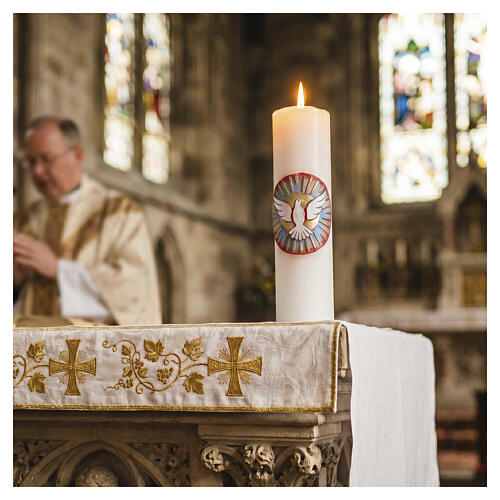 Candela da altare cera bianca 300x80 mm colomba con sole 2